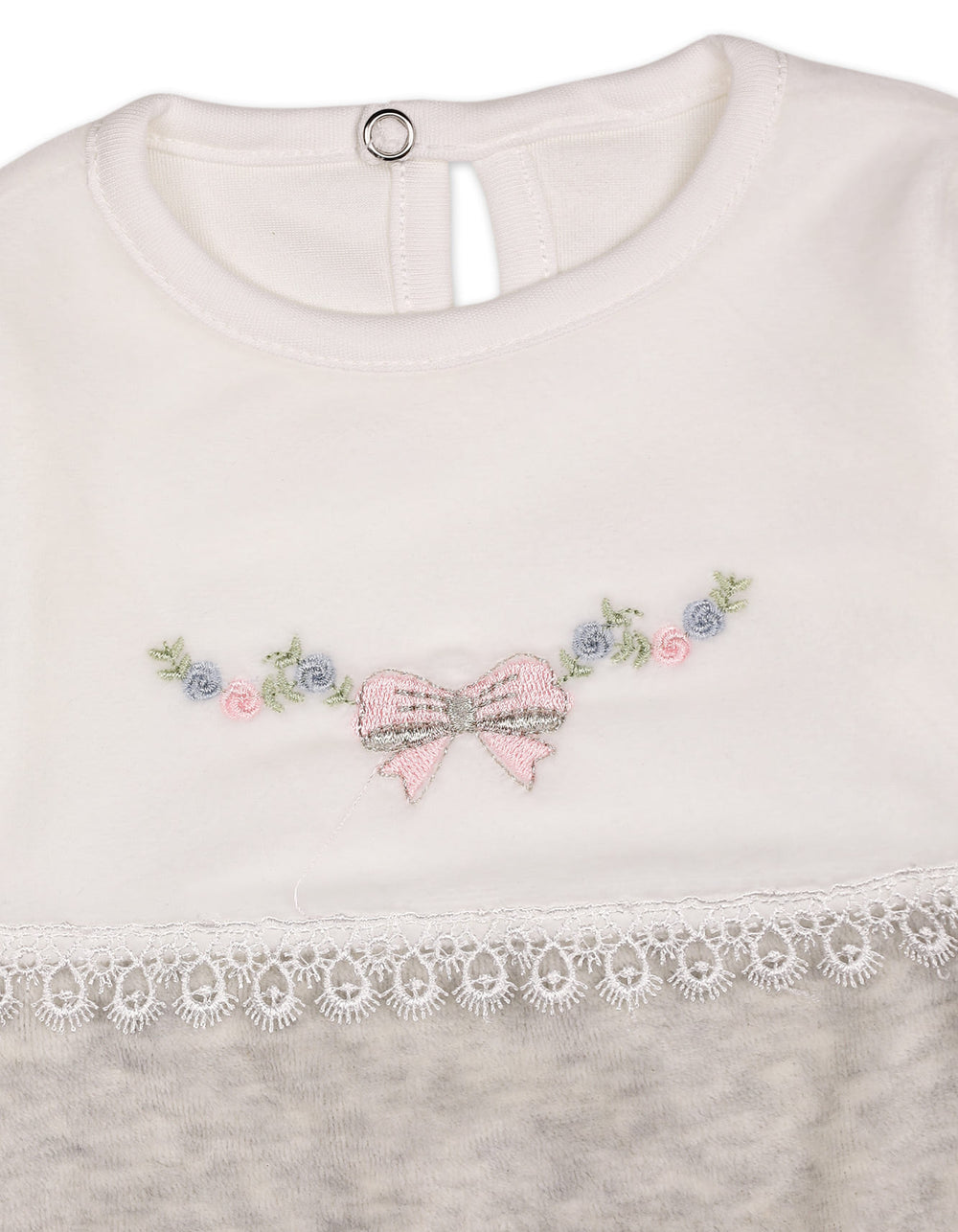 Baby Girls Winter Dress Embroidered Bow and Flowers Grey at Zubaidas Official Pakistan