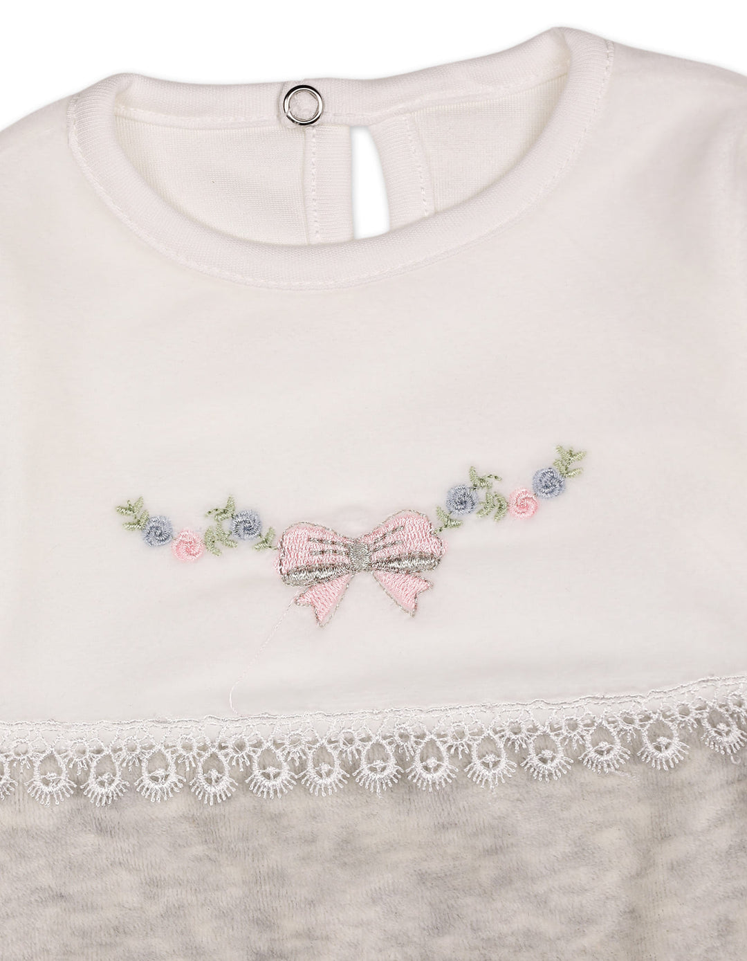 Baby Girls Winter Dress Embroidered Bow and Flowers Grey at Zubaidas Official Pakistan