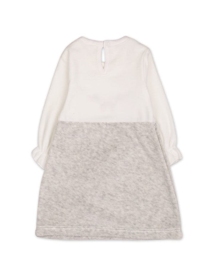 Baby Girls Winter Dress Embroidered Bow and Flowers Grey at Zubaidas Online Pakistan