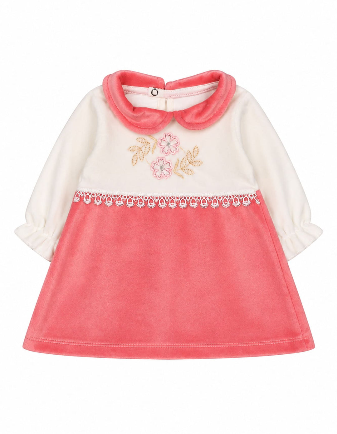 Baby Girls Winter Dress Embroidered Flowers Pink at Zubaidas