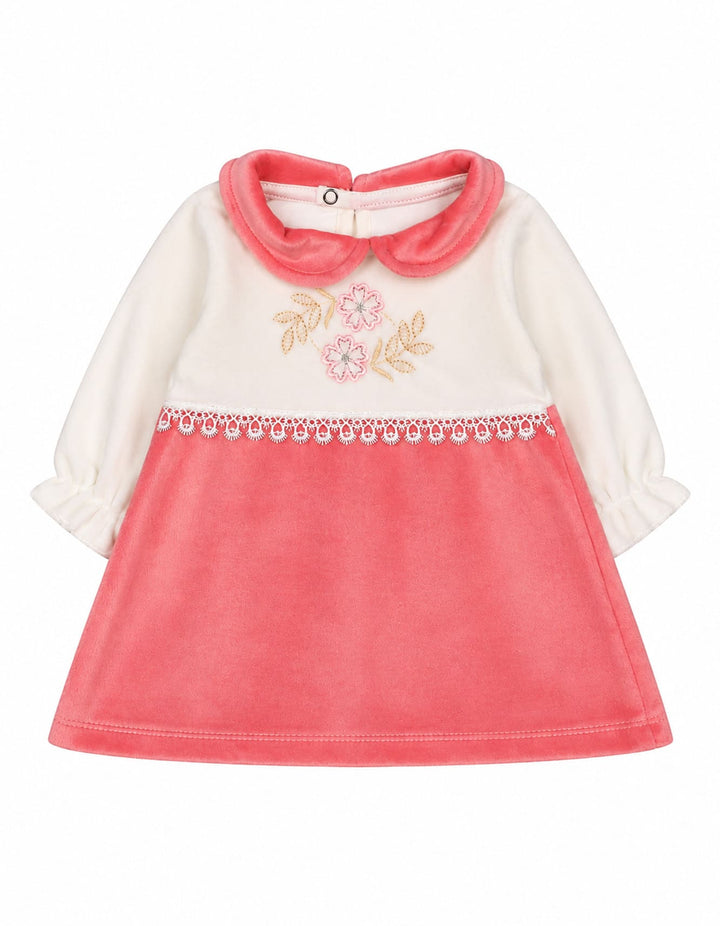Baby Girls Winter Dress Embroidered Flowers Pink at Zubaidas