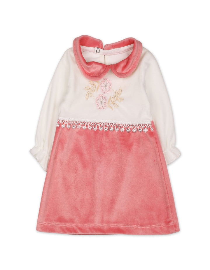 Baby Girls Winter Dress Embroidered Flowers Pink at Zubaidas