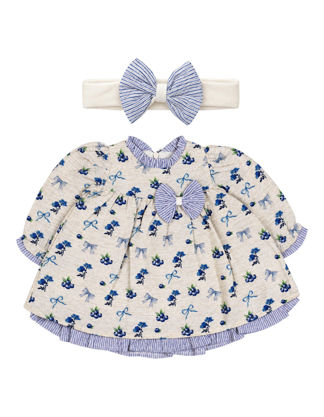 Baby Girls Winter Dress Floral and Bow Detailed Blue at Zubaidas