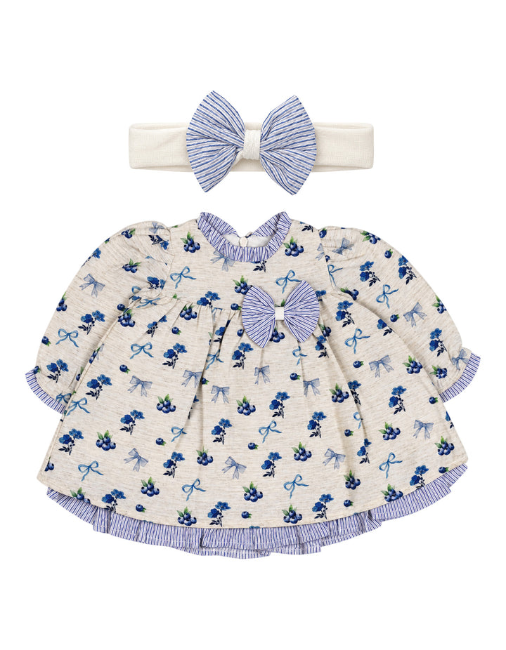 Baby Girls Winter Dress Floral and Bow Detailed Blue at Zubaidas