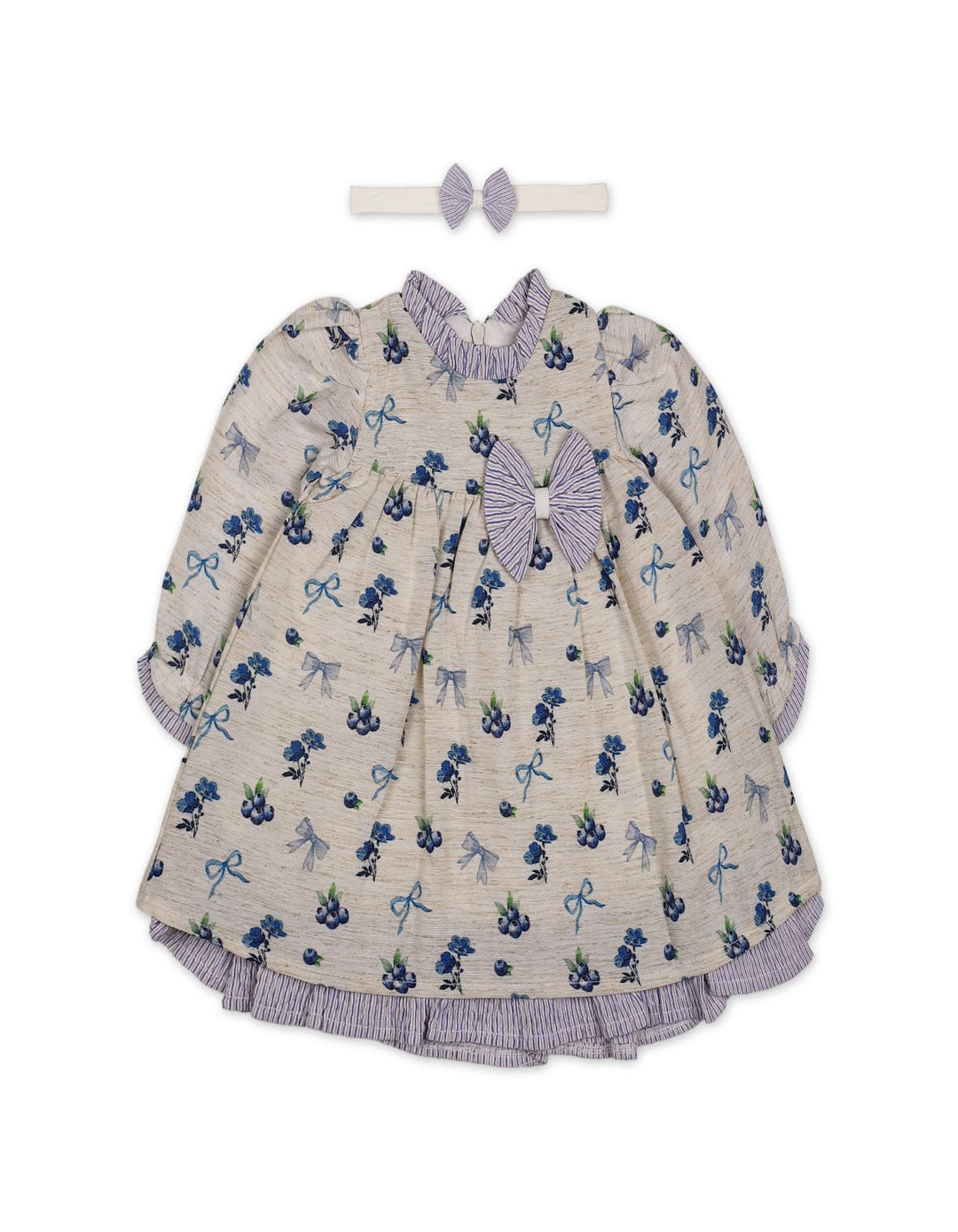 Baby Girls Winter Dress Floral and Bow Detailed Blue at Zubaidas