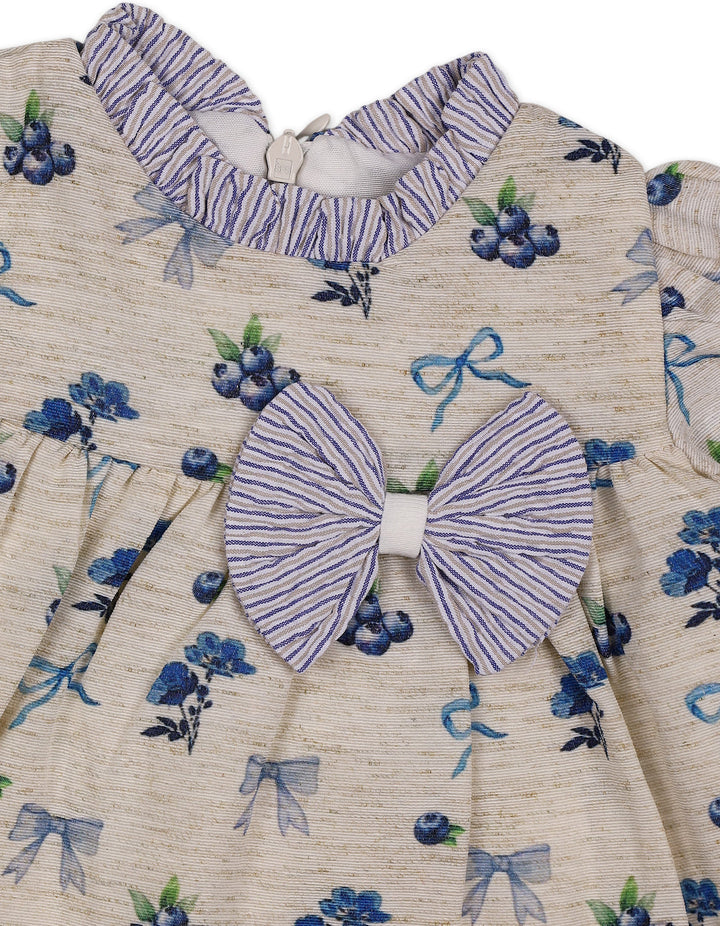 Baby Girls Winter Dress Floral and Bow Detailed Blue at Zubaidas Official Pakistan