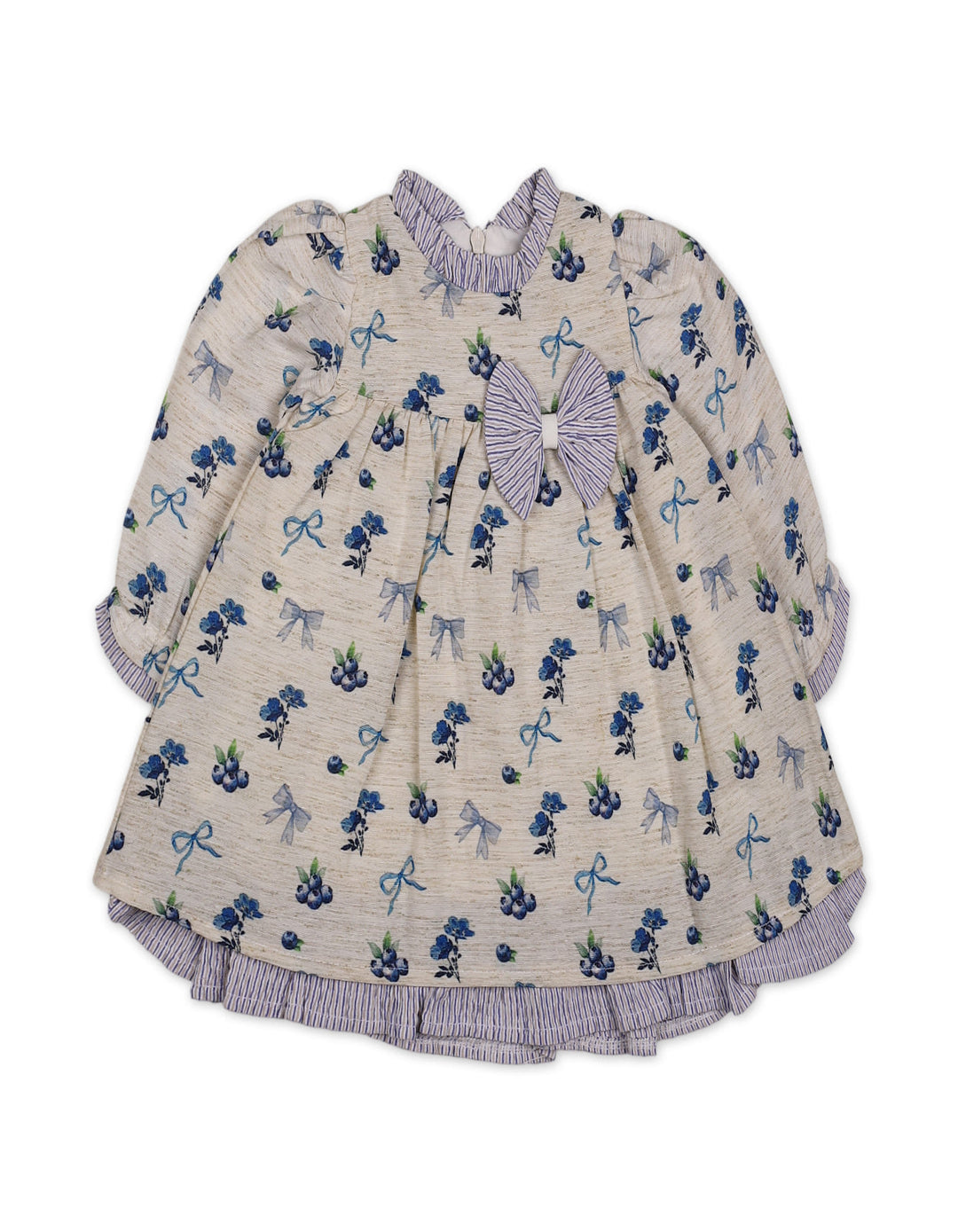 Baby Girls Winter Dress Floral and Bow Detailed Blue at Zubaidas Online Pakistan