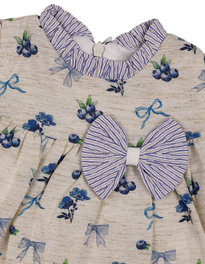 Baby Girls Winter Dress Floral and Bow Detailed Blue at Zubaidas Official Pakistan