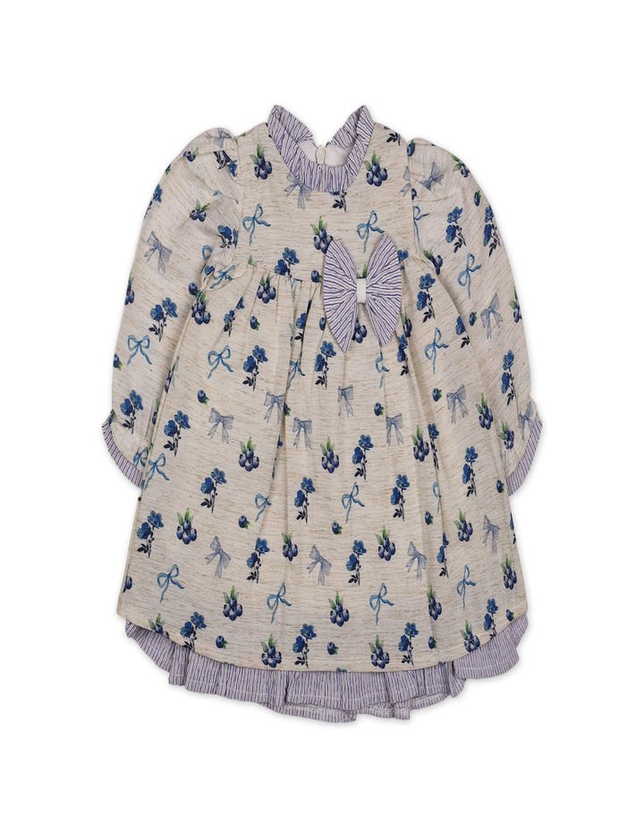 Baby Girls Winter Dress Floral and Bow Detailed Blue at Zubaidas Online Pakistan