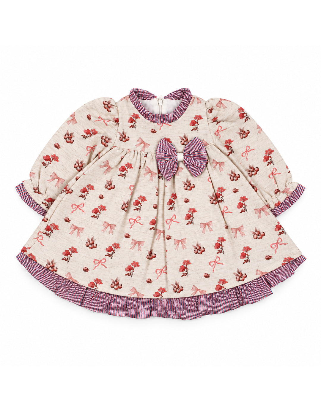 Baby Girls Winter Dress Floral and Bow Detailed Pink at Zubaidas Official Pakistan