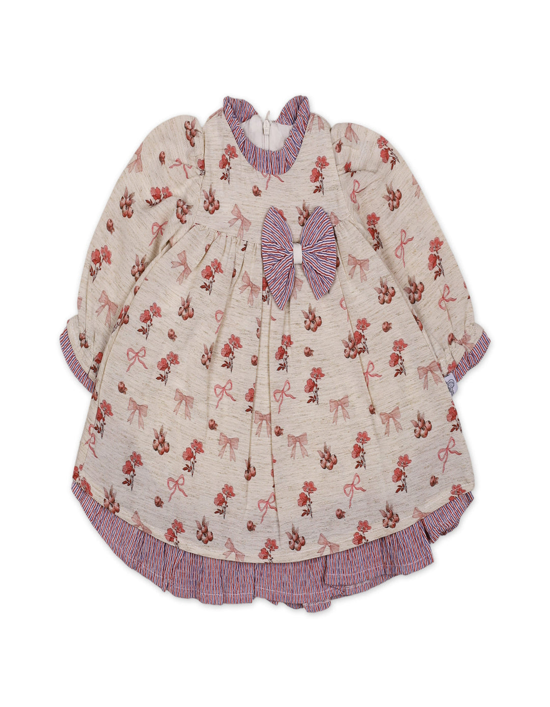 Baby Girls Winter Dress Floral and Bow Detailed Pink at Zubaidas Online Pakistan