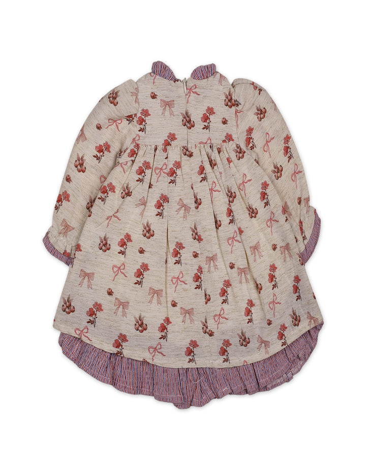 Baby Girls Winter Dress Floral and Bow Detailed Pink at Zubaidas Best Online Baby Kids and Moms Store in Pakistan