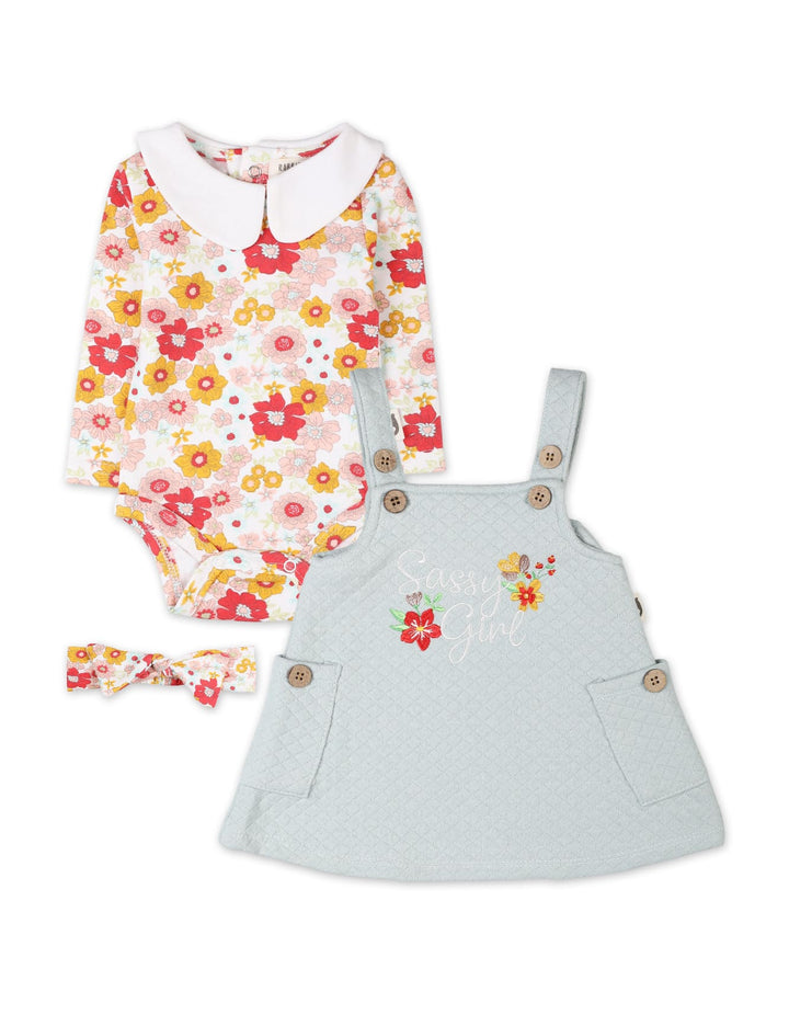 Baby Girls Winter Pinafore Dress Set Bambies Floral Light Grey at Zubaidas