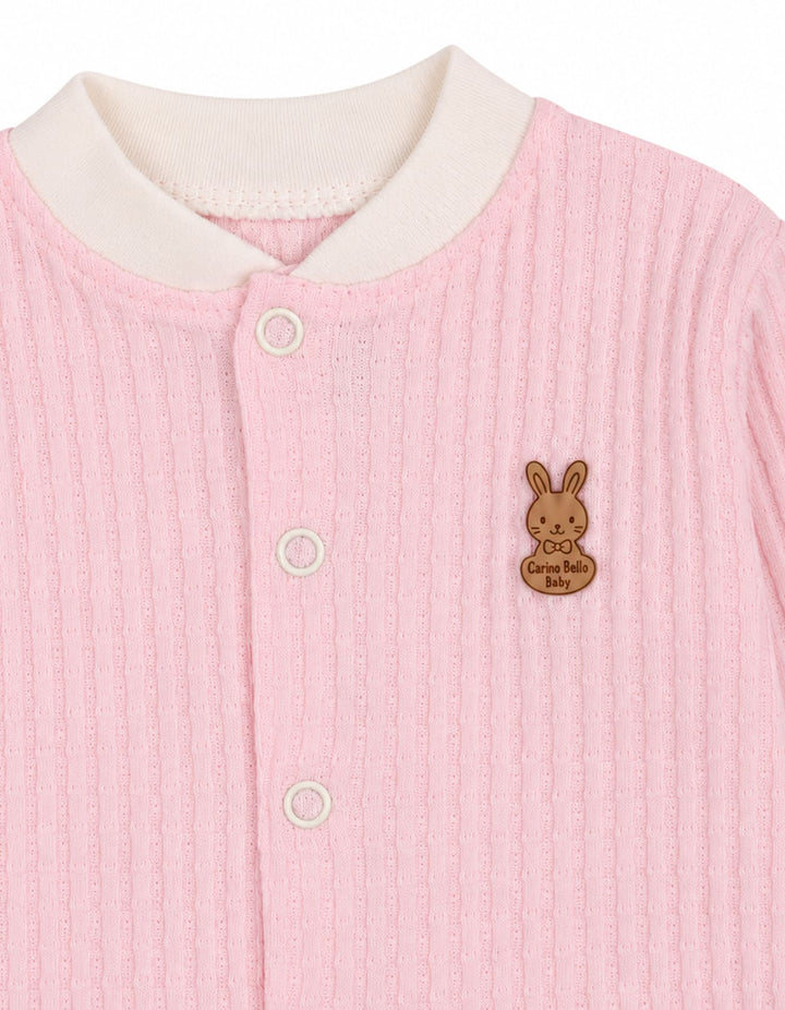 Baby Girls Winter Romper with Cap Bunny Applique Pink at Zubaidas Pakistan