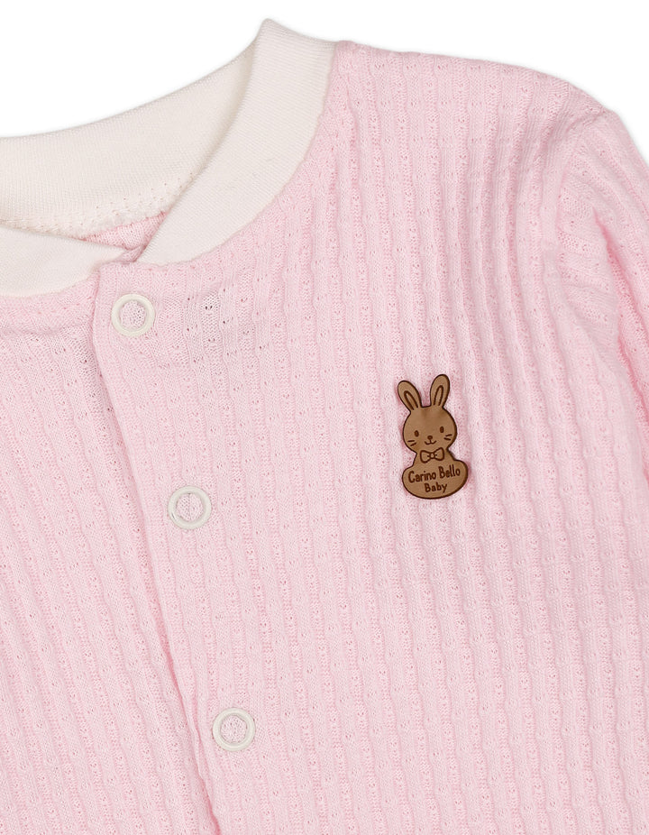 Baby Girls Winter Romper with Cap Bunny Applique Pink at Zubaidas Official Pakistan
