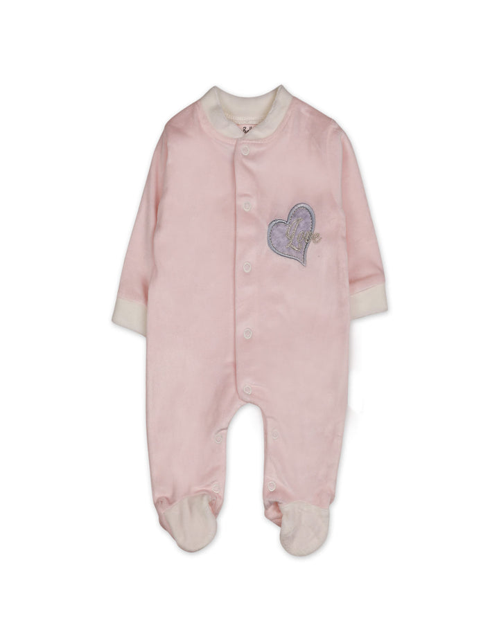 Baby Girls Winter Romper with Cap Embroidered Heart Applique Light Pink at Zubaidas Online Pakistan