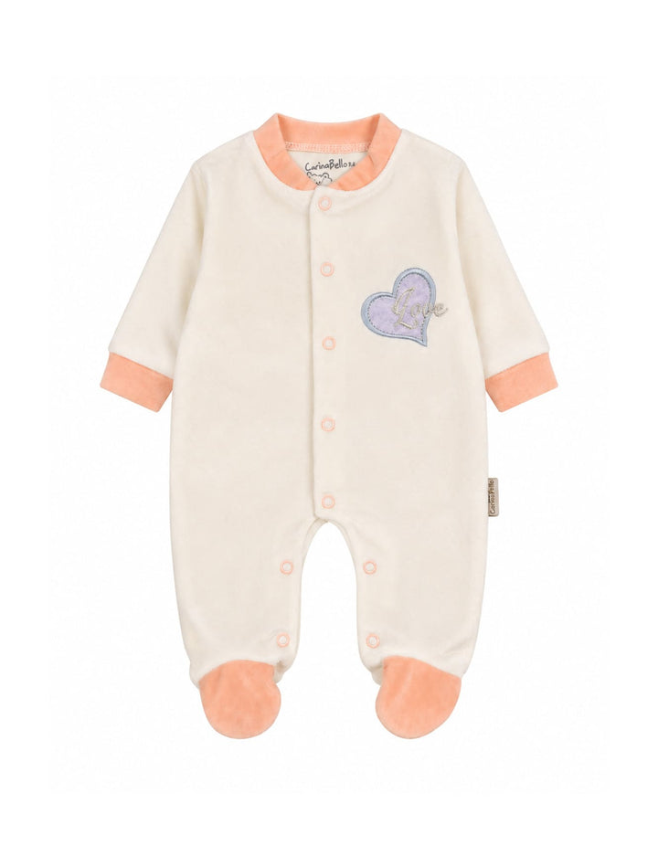 Baby Girls Winter Romper with Cap Embroidered Heart Applique Off White at Zubaidas Official Pakistan