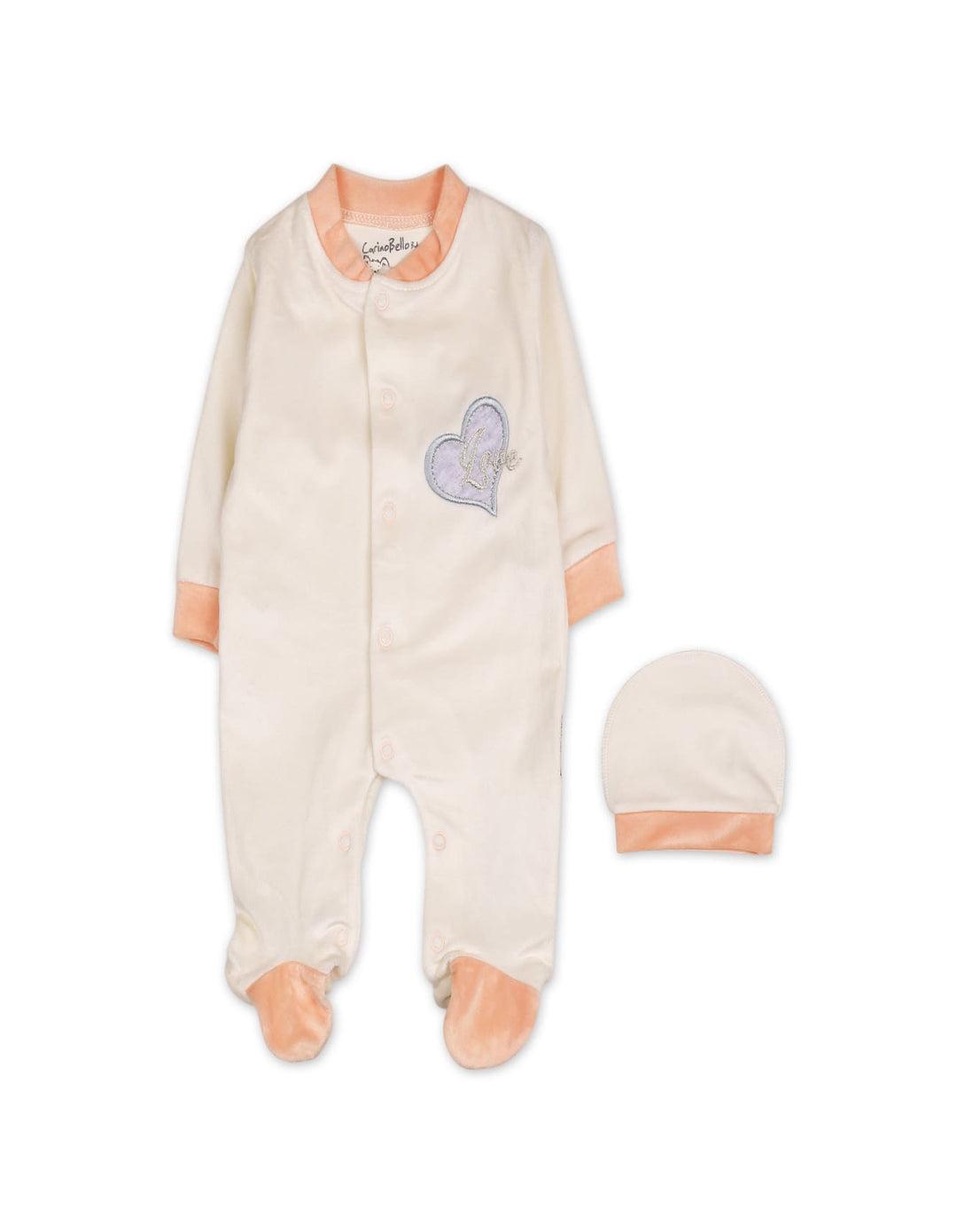 Baby Girls Winter Romper with Cap Embroidered Hearts Applique Off White at Zubaidas