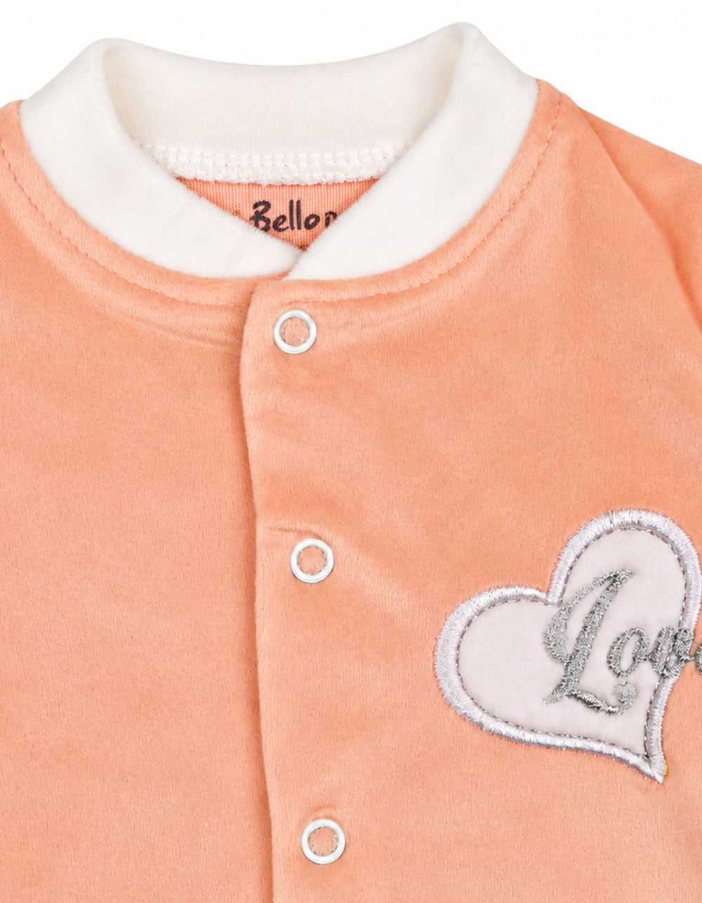 Baby Girls Winter Romper with Cap Embroidered Heart Applique Peach at Zubaidas Pakistan