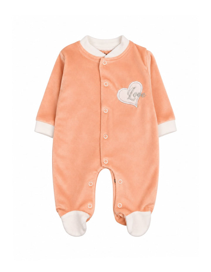 Baby Girls Winter Romper with Cap Embroidered Heart Applique Peach at Zubaidas Official Pakistan