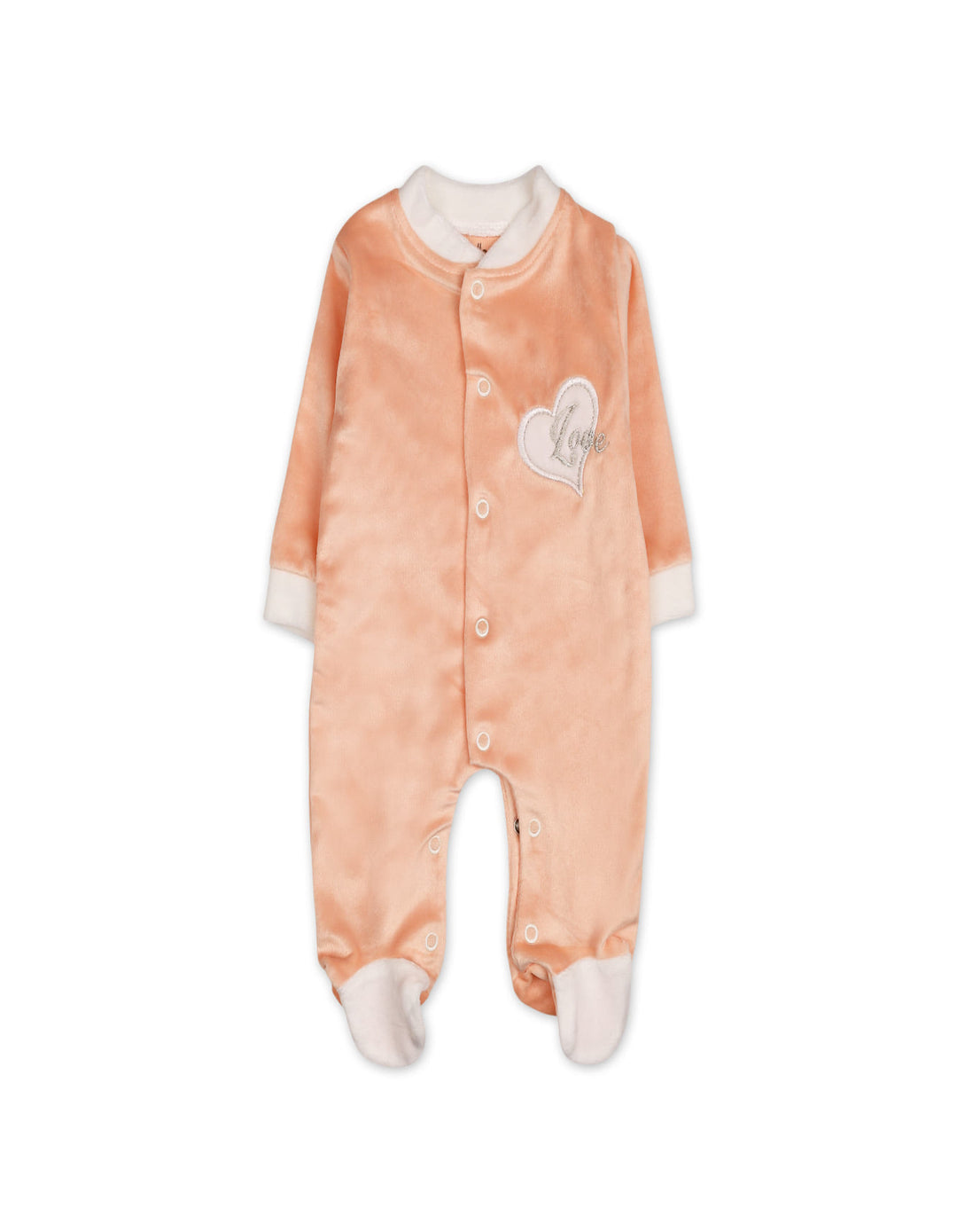 Baby Girls Winter Romper with Cap Embroidered Heart Applique Peach at Zubaidas Online Pakistan
