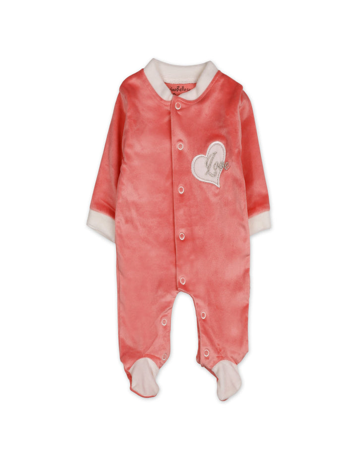 Baby Girls Winter Romper with Cap Embroidered Heart Applique Pink at Zubaidas Online Pakistan