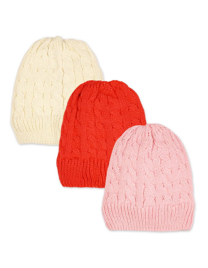 Baby Girls Woolen Caps Pack of 3 Cable Knit Pattern at Zubaidas