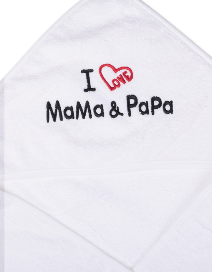 Baby Hooded Bath Towel Pack of 2 I Love MaMa and PaPa White at Zubaidas Online Pakistan