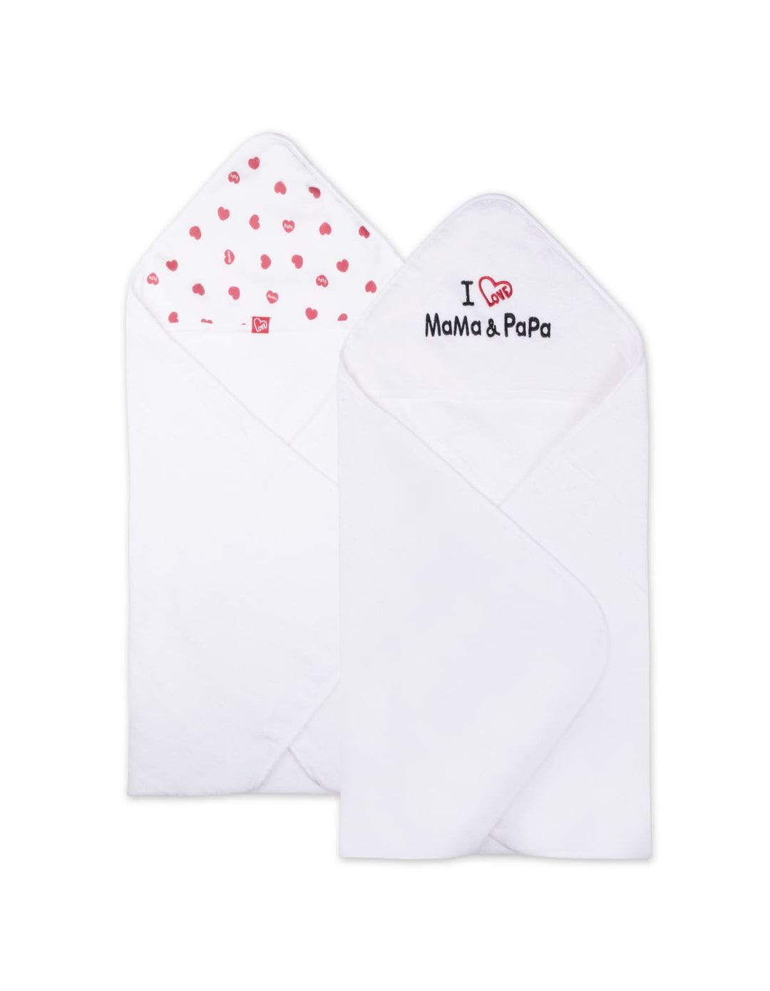 Baby Hooded Bath Towel Pack of 2 I Love MaMa and PaPa White at Zubaidas