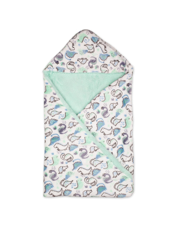 Baby Hooded Swaddle Blanket Dino White and Mint Green at Zubaidas