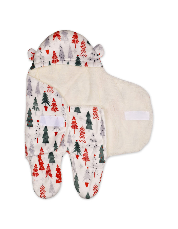 Baby Hooded Swaddle Pine Tree Multicolor and White at Zubaidas