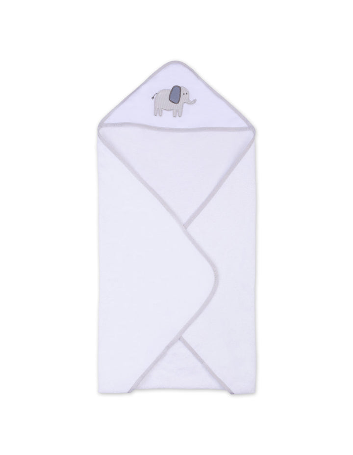 Baby Hooded Towel and Washcloth Set Elephant Grey and White at Zubaidas Online Pakistan
