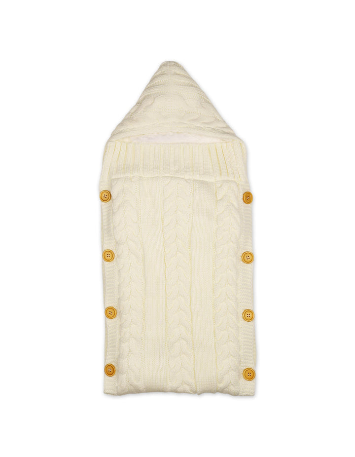 Baby Hooded Woolen Carry Nest Cable Knit Pattern Off White at Zubaidas