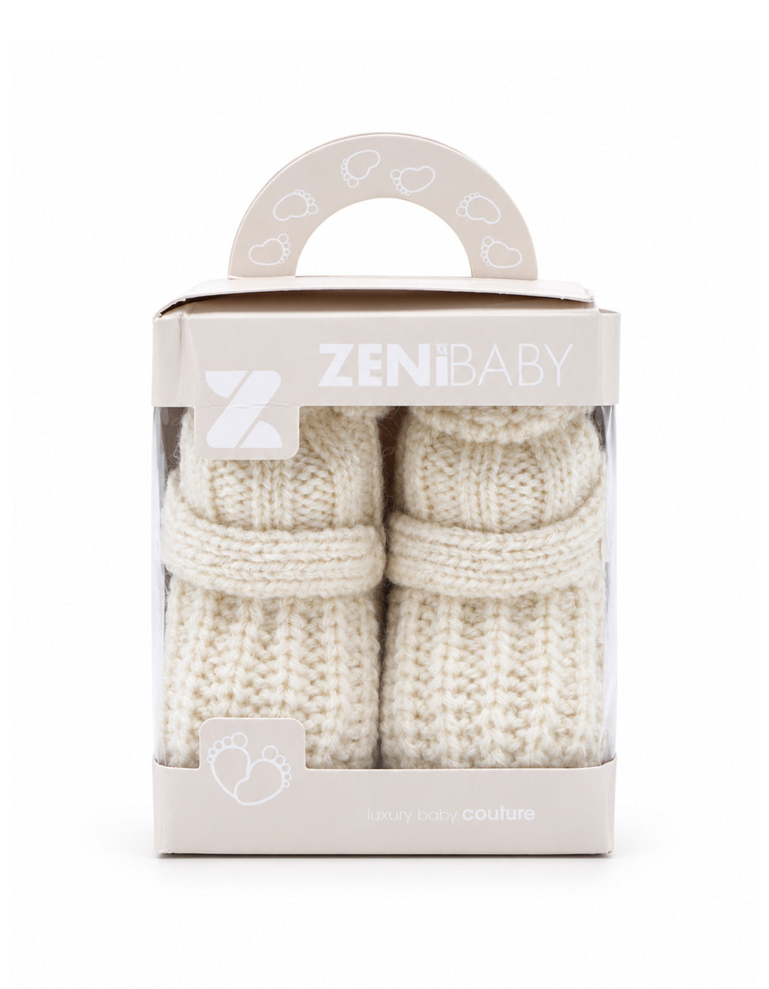Baby Knitted Booties with Decorative Button Cream at Zubaidas