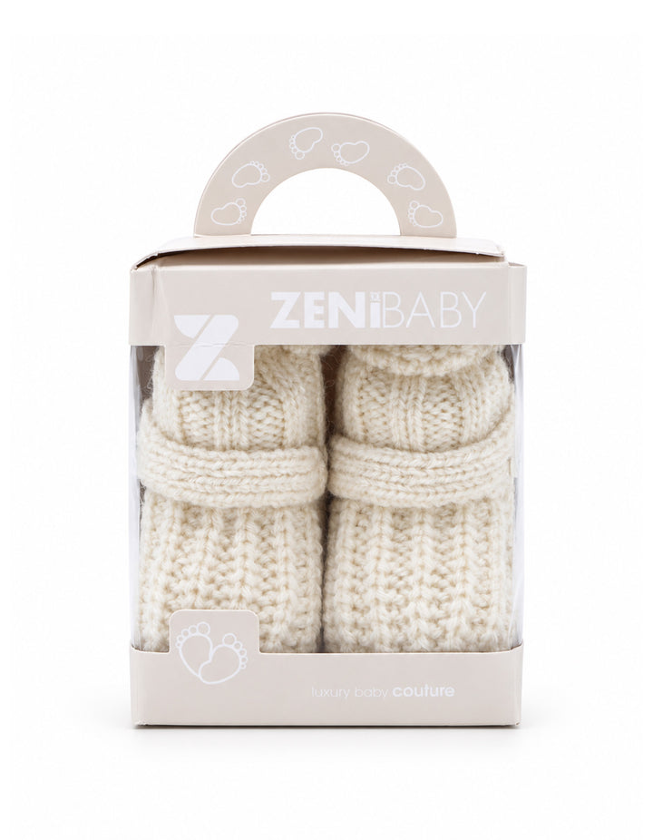 Baby Knitted Booties with Decorative Button Cream at Zubaidas