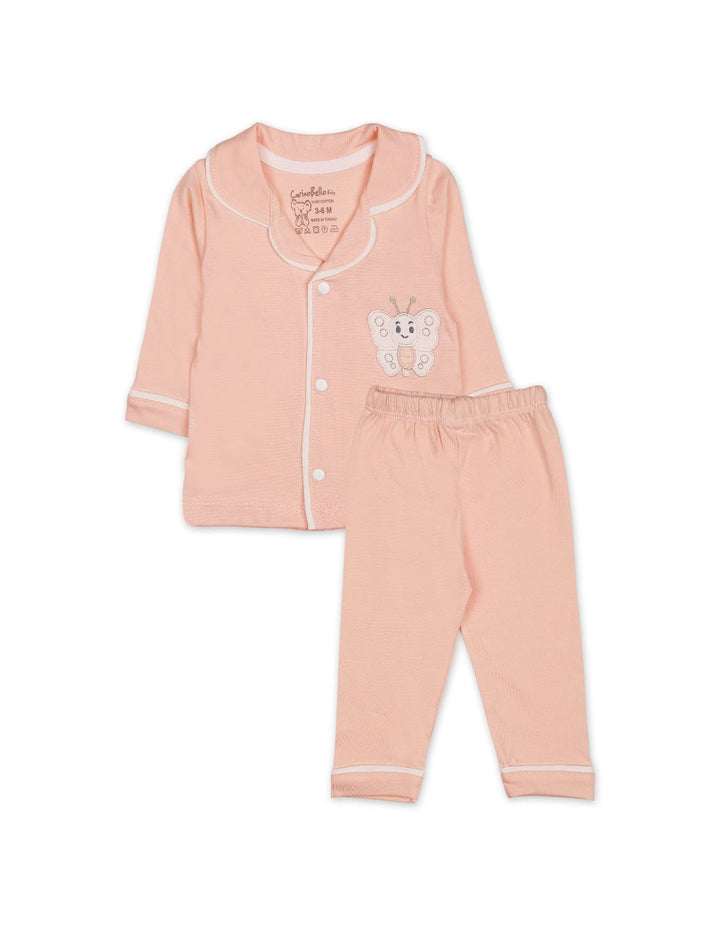 Baby Night Suit 2 Pcs Embroidered Butterfly Peach at Zubaidas