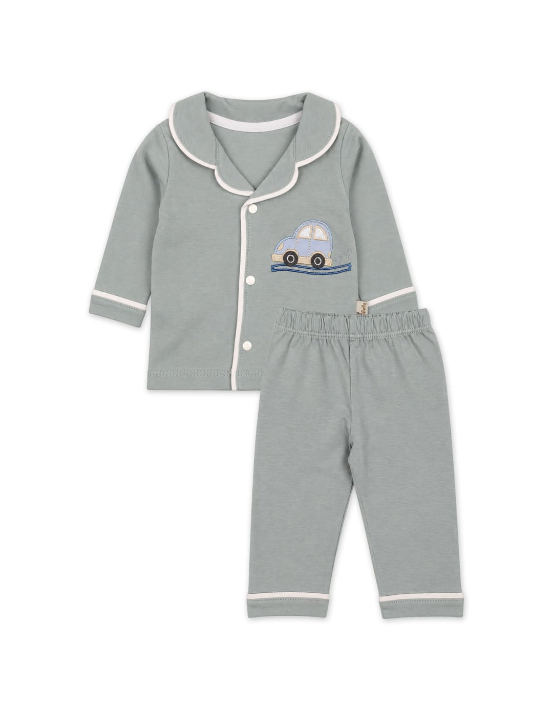 Baby Night Suit 2 Pcs Embroidered Car Green at Zubaidas