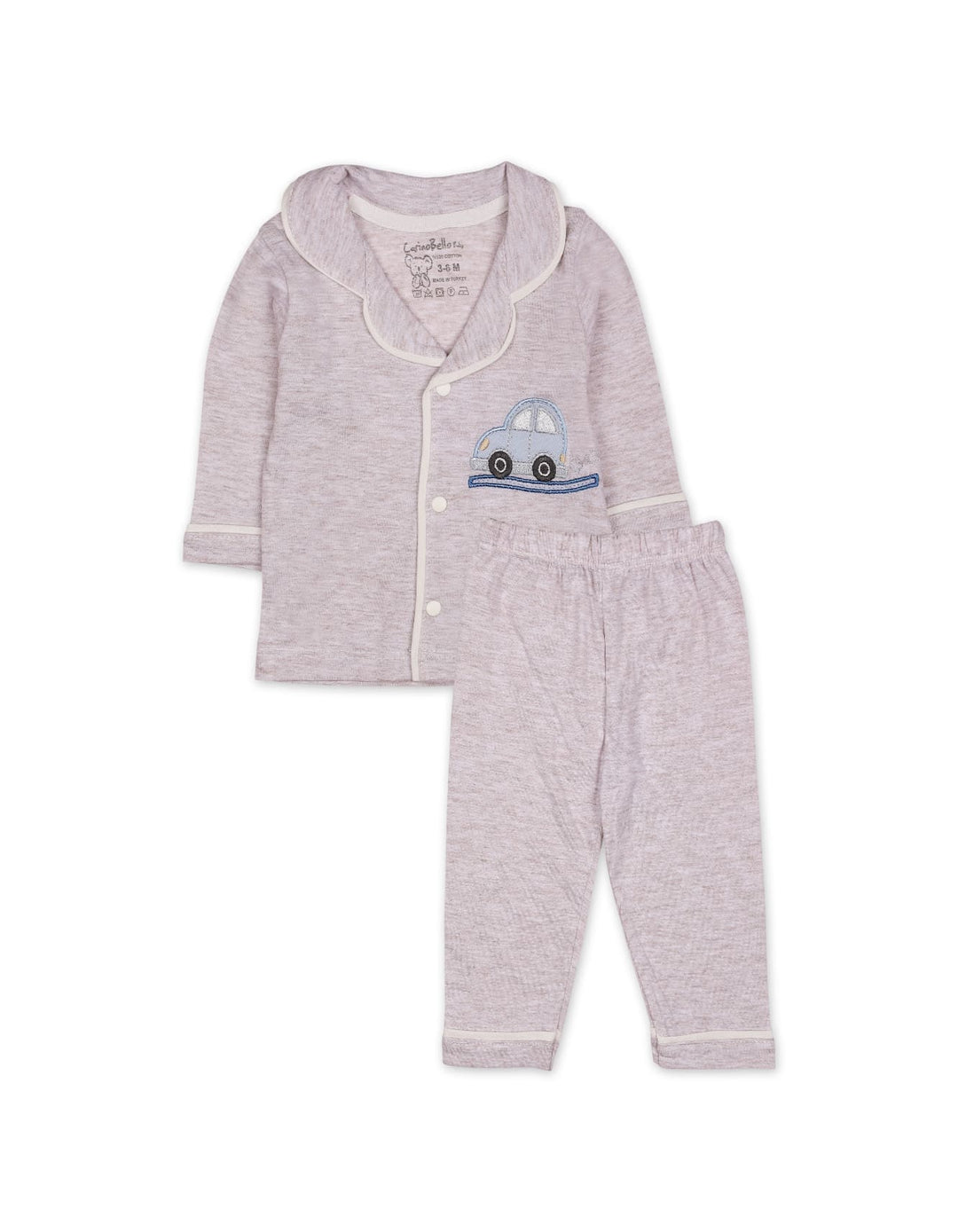 Baby Night Suit 2 Pcs Embroidered Car Light Grey at Zubaidas
