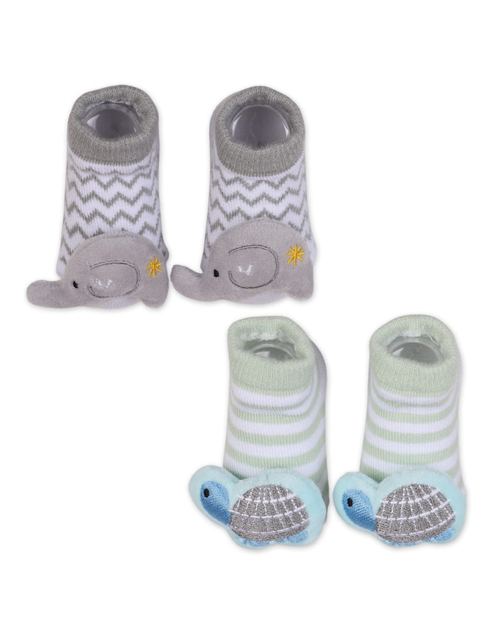 Baby Pack of 2 Rattle Booties Elephant and Turtle at Zubaidas 