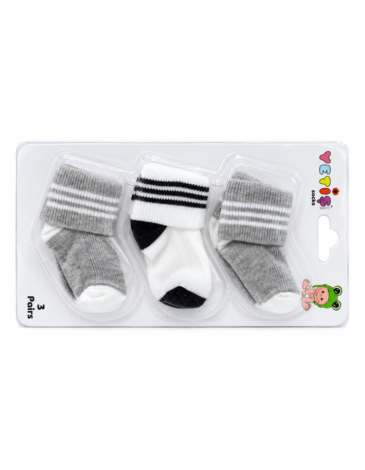 Baby Pack of 3 Socks Striped Grey and White at Zubaidas