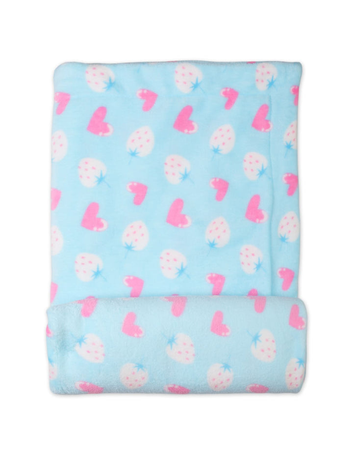 Baby Plush Blankets Bambies Strawberry and Heart Printed Blue at Zubaidas