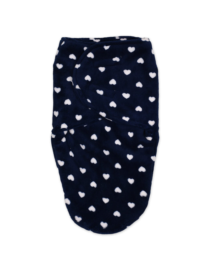 Baby Plush Swaddle Wrap with Velcro Closure Hearts Navy Blue at Zubaidas