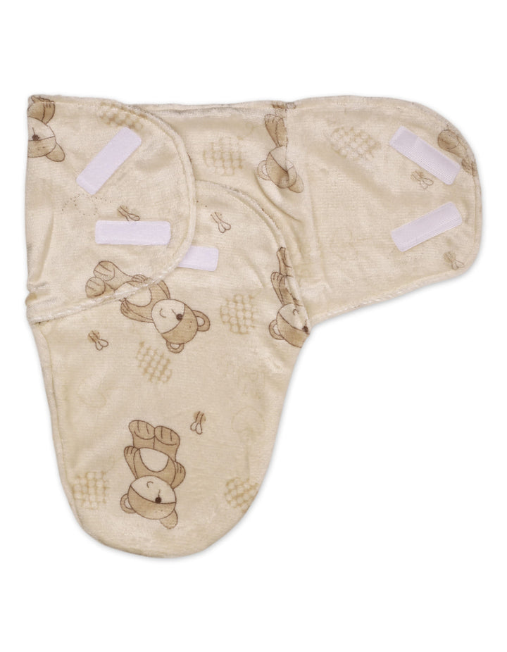 Baby Plush Swaddle Wrap with Velcro Closure Teddy Bear Beige at Zubaidas
