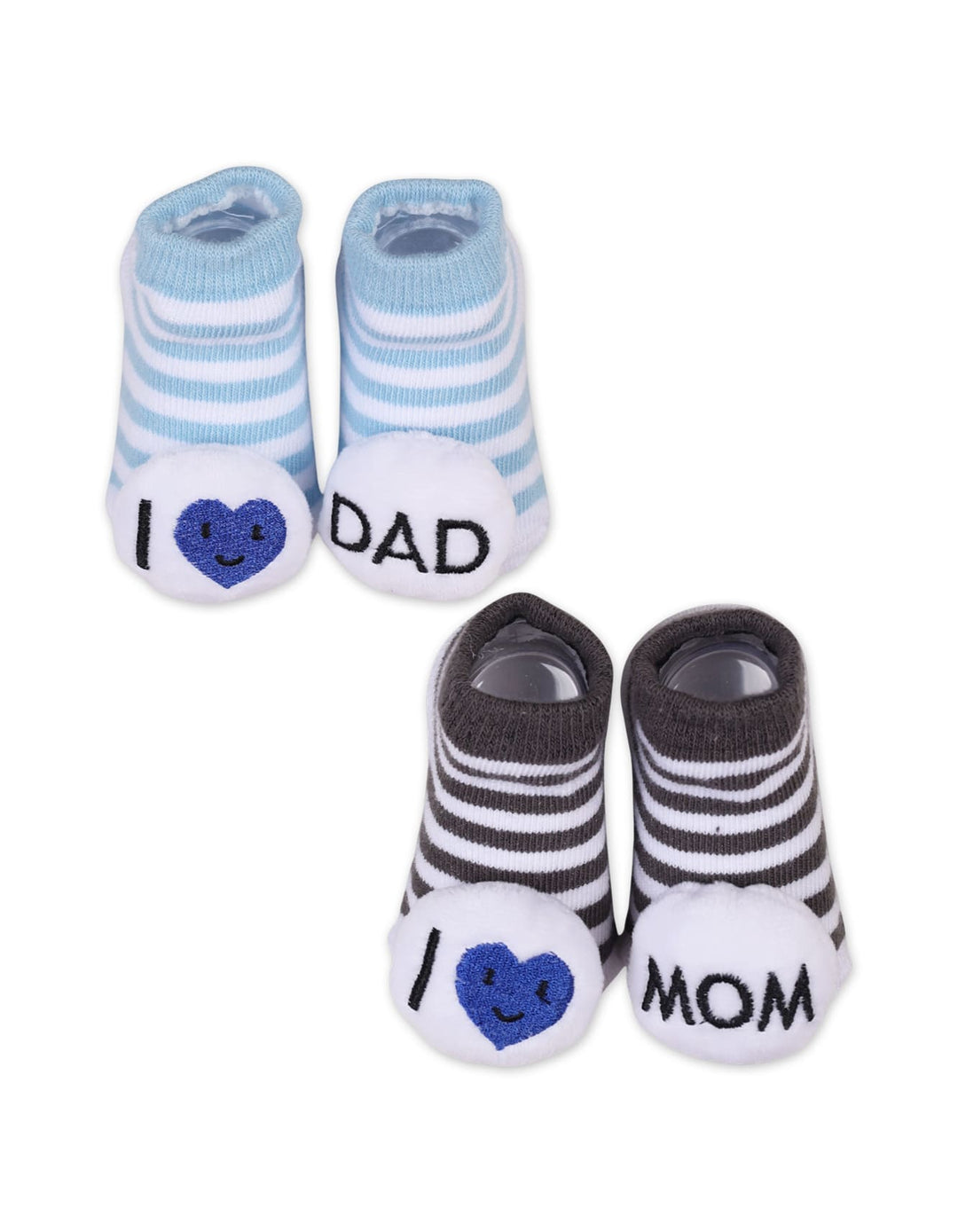 Baby Rattle Booties Stripped I Love Mom and Dad at Zubaidas