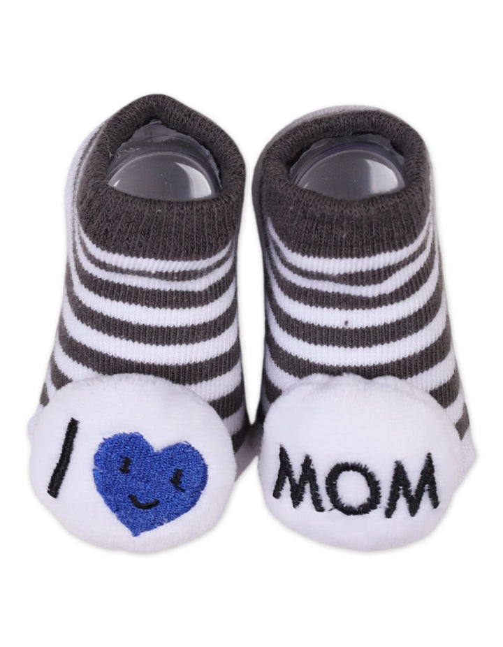 Baby Rattle Booties Stripped I Love Mom and Dad at Zubaidas Online Pakistan