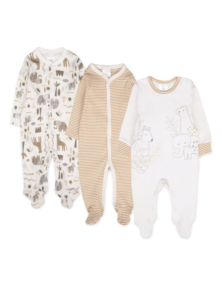 Baby Sleepsuit Pack of 3 Safari and Stripes at Zubaidas