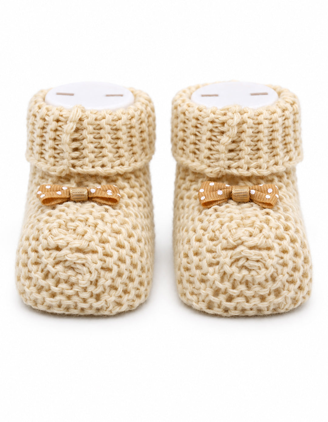 Baby Soft Knit Booties with Bow Beige at Zubaidas Best Online Baby and Kids Store in Pakistan