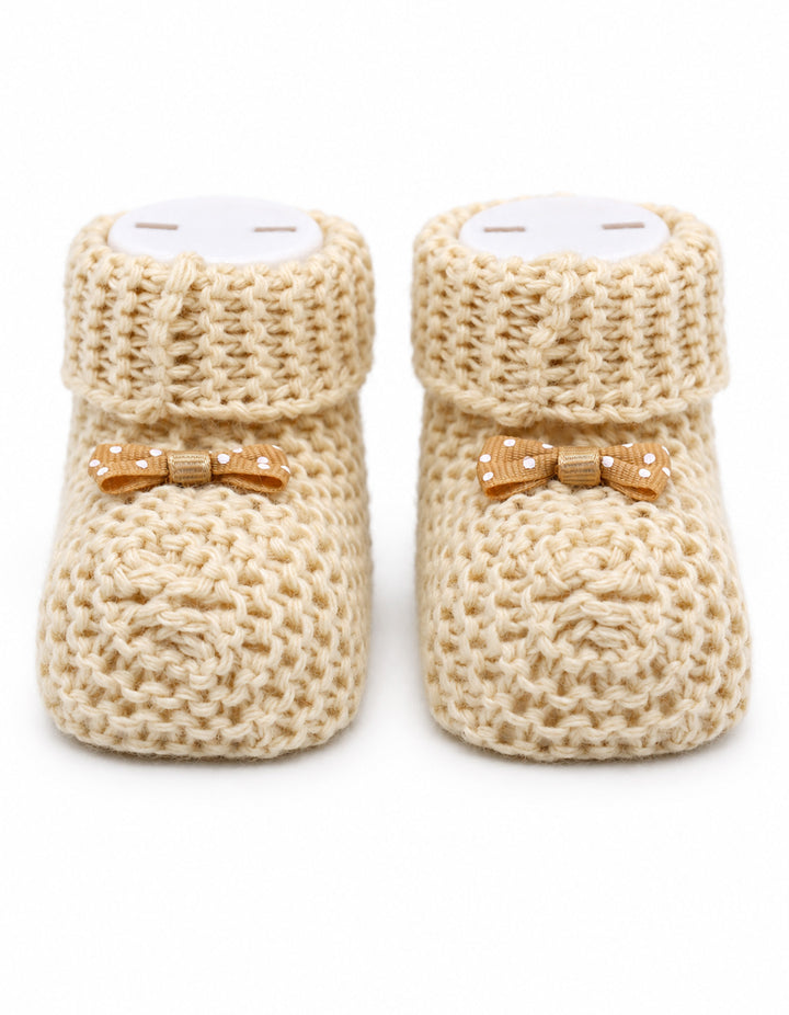 Baby Soft Knit Booties with Bow Beige at Zubaidas Best Online Baby and Kids Store in Pakistan