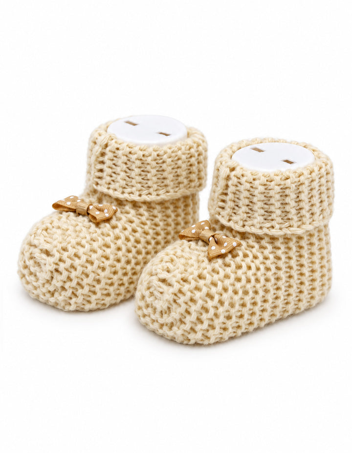 Baby Soft Knit Booties with Bow Beige at Zubaidas Official Pakistan