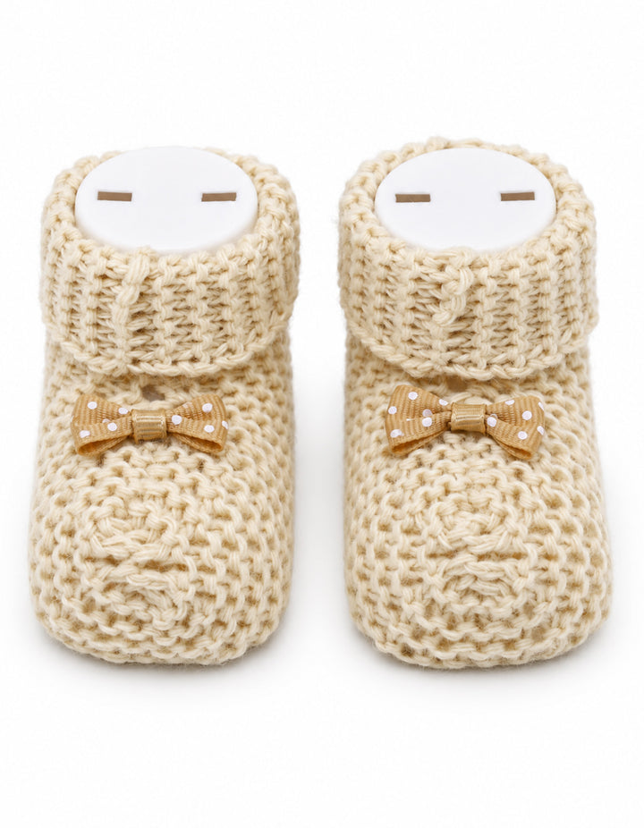 Baby Soft Knit Booties with Bow Beige at Zubaidas